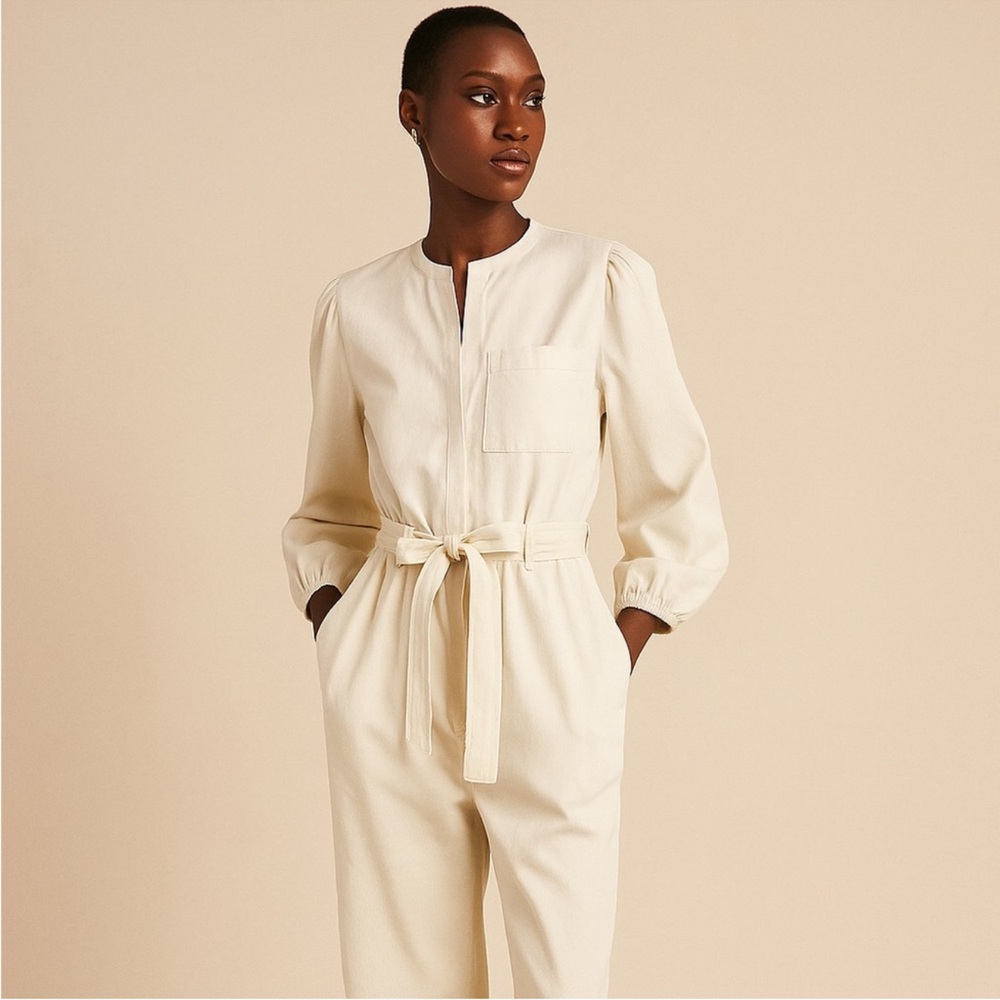J. Crew Classic Cream Jumpsuit with Belted Waist